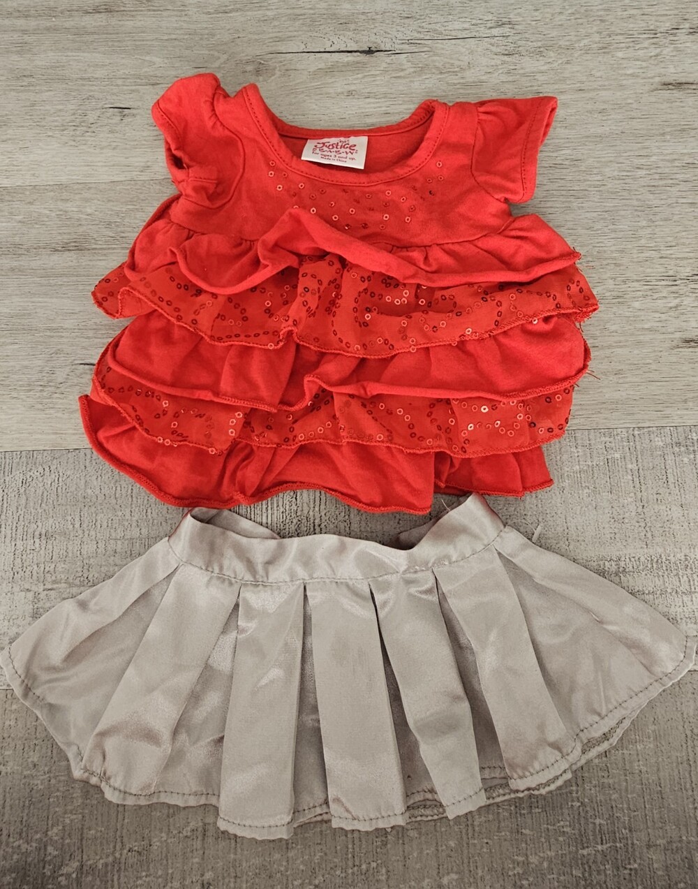 BAB Red Sequin Ruffle Top W Silver Shiny Skirt Teddy Clothes #24